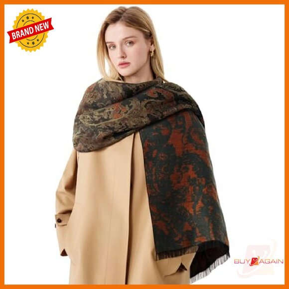 Luxurious Reversible Jacquard Scarf Shawl Wrap 71"x18" Winter Warm - Picture 2 of 8